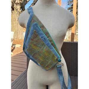 Nuno Felted Wool and Jean Crossbody bag Handmade UPcycled material